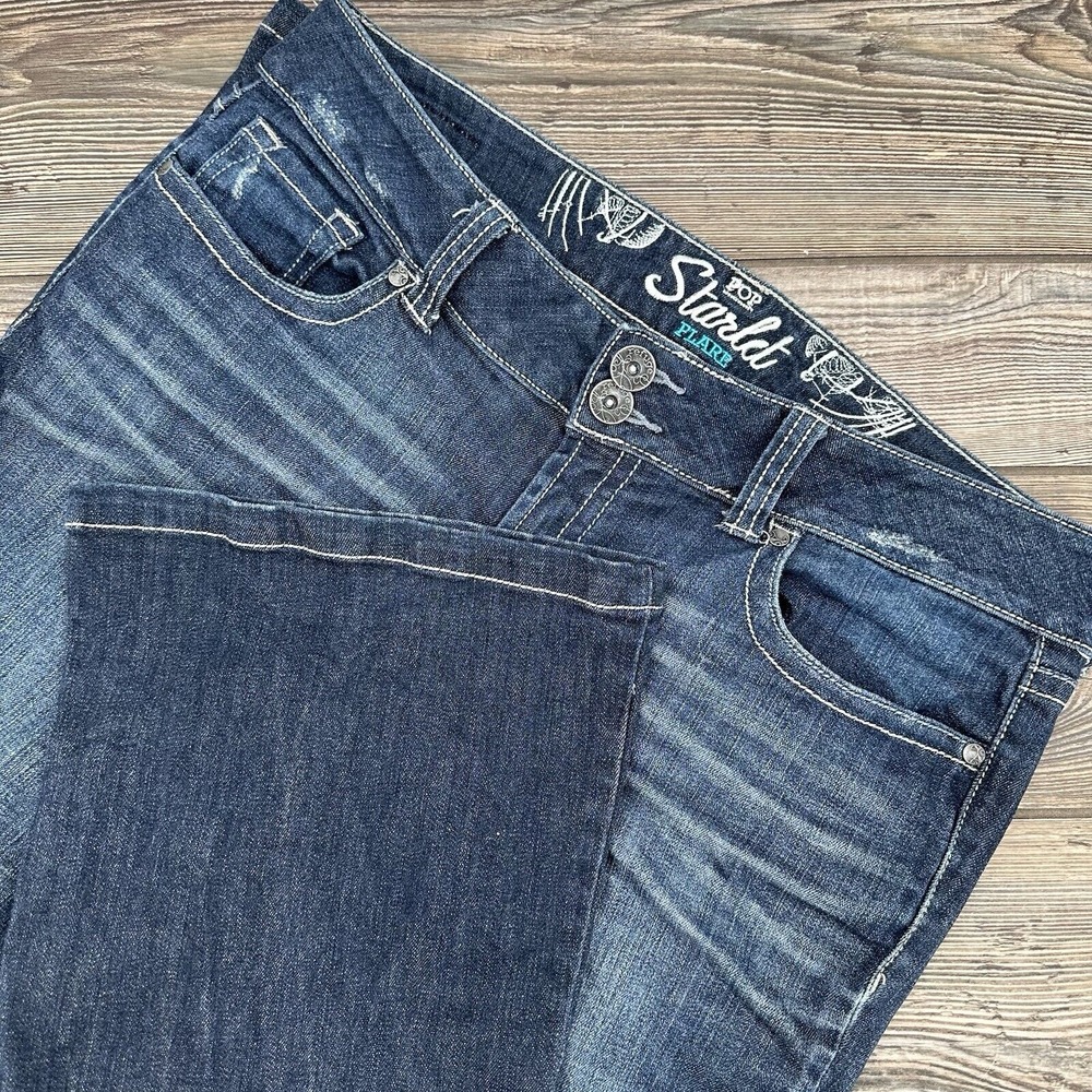 Refuge Women's Jeans Size 12S Blue Denim Mid-Rise Flare Pop Starlet Boho Western